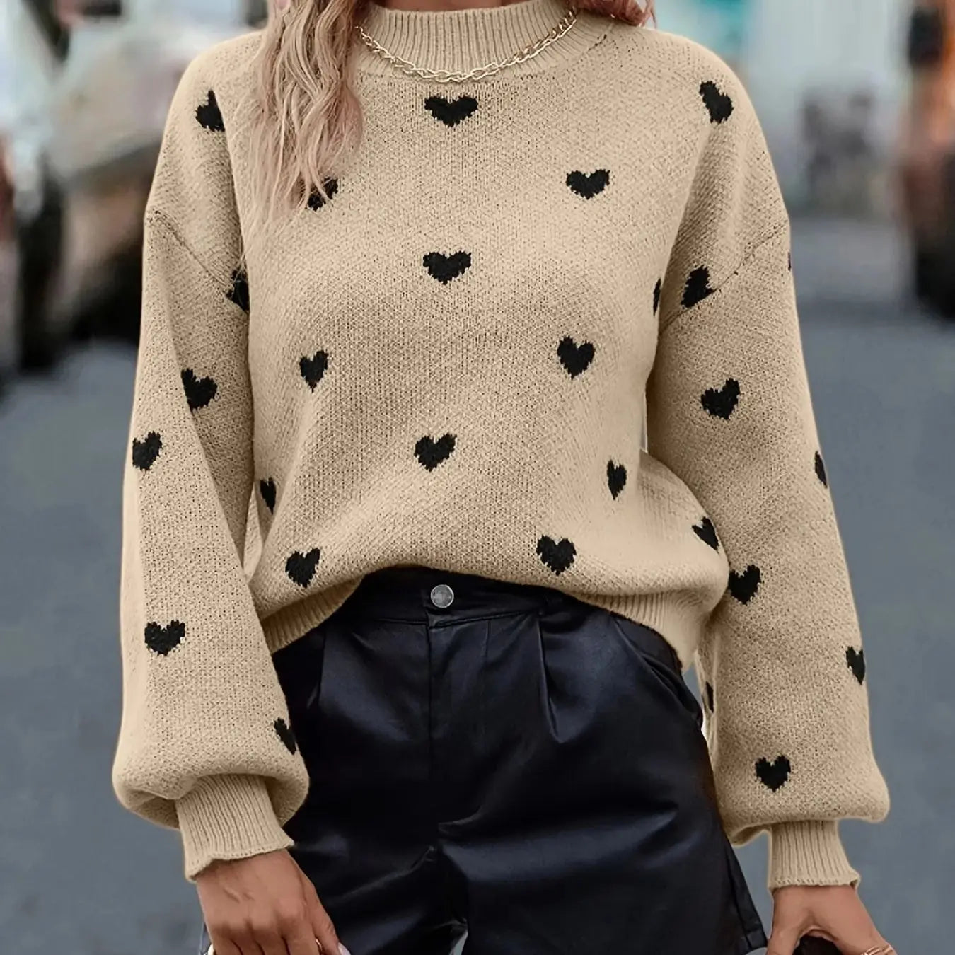 Women's Cozy Heart Knit Sweater-Meet Fashions